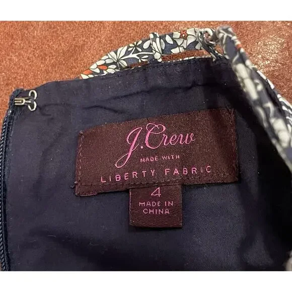 J Crew Dress Liberty Of London Fabric Sundress Navy White Red Floral Sz 4 - Picture 9 of 9